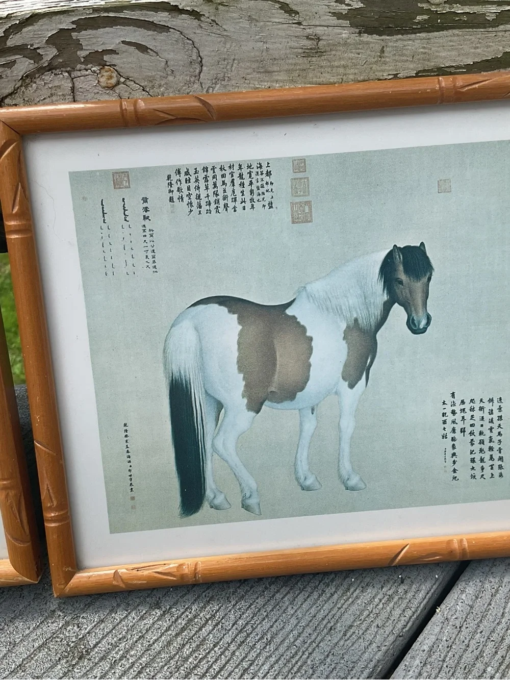 Vintage Chinese Horse Art Prints Afghan Steeds Wood framed set of 3
